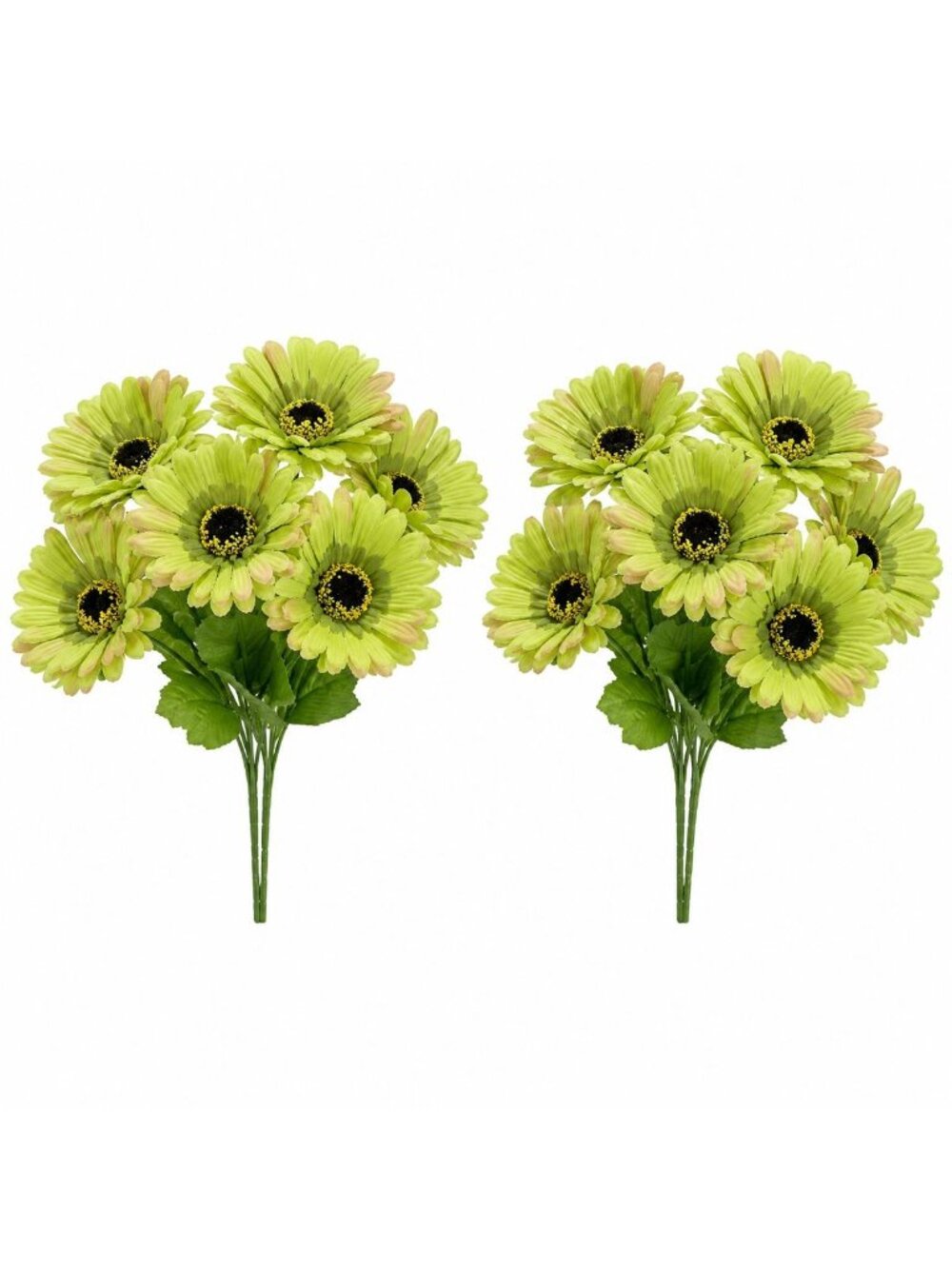 Set of 2 Green Gerbera Daisy Bushes Artificial Flowers Faux Floral Stems